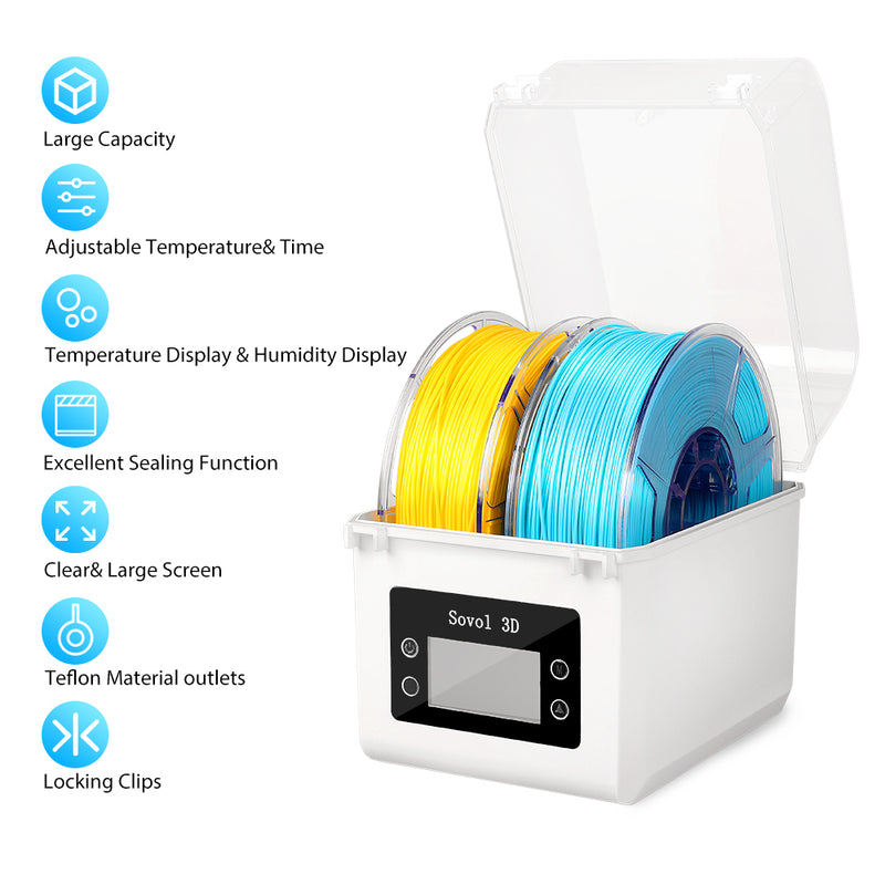 Mise à niveau de la boîte de séchage de filaments d'imprimante 3d Pla Abs  360 Surround Chauffage Filaments de séchage réglable Support de stockage  pour imprimante 3D